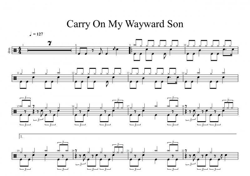 温拿乐队-Carry On My Wayward Son架子鼓谱爵士鼓曲谱