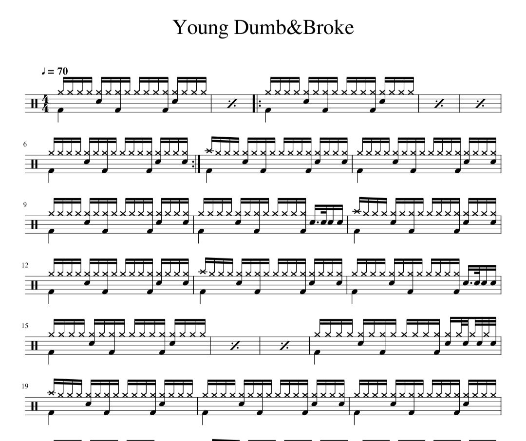 Young Dumb & Broke鼓谱 Khalid-Young Dumb&Broke架子鼓谱