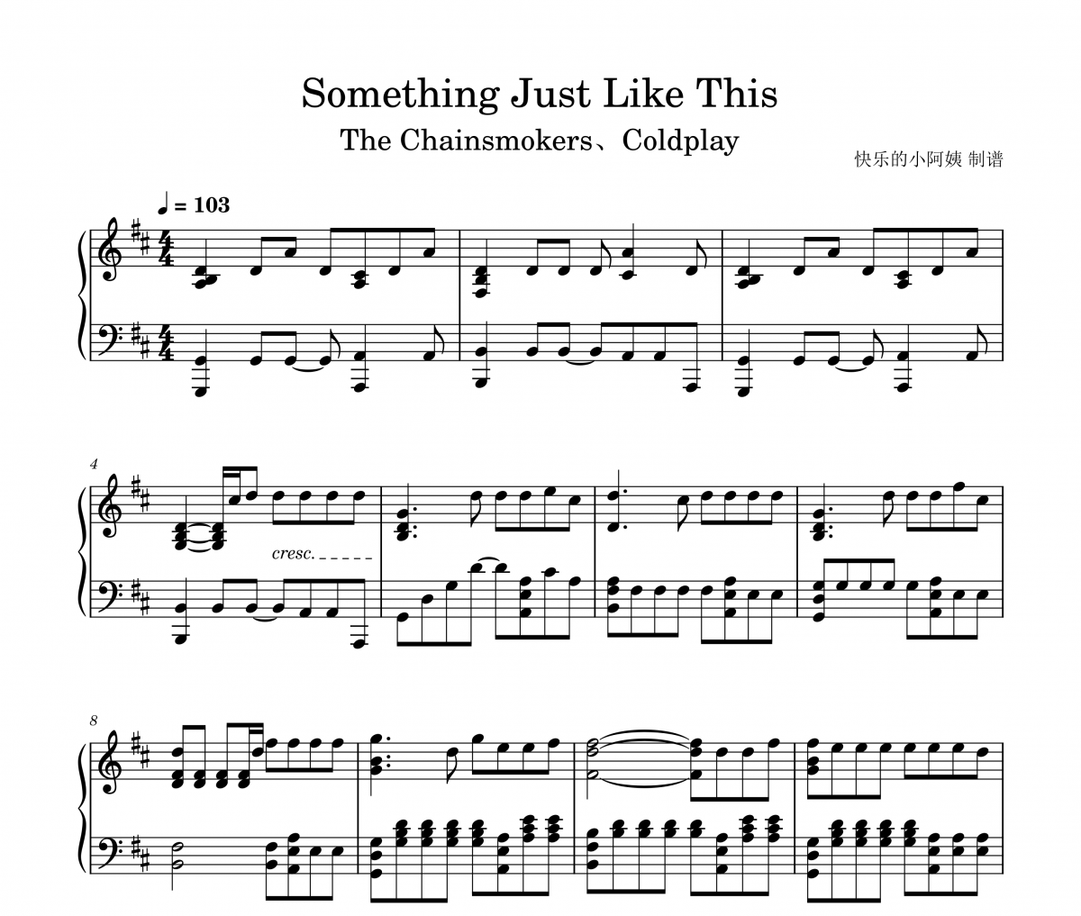 The Chainsmokers&Coldplay-Something Just Like This钢琴谱