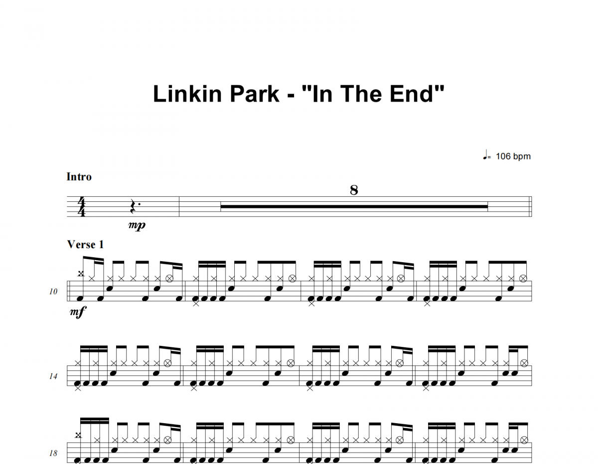 LINKIN PARK-In The End架子鼓谱 老虎不说谎制