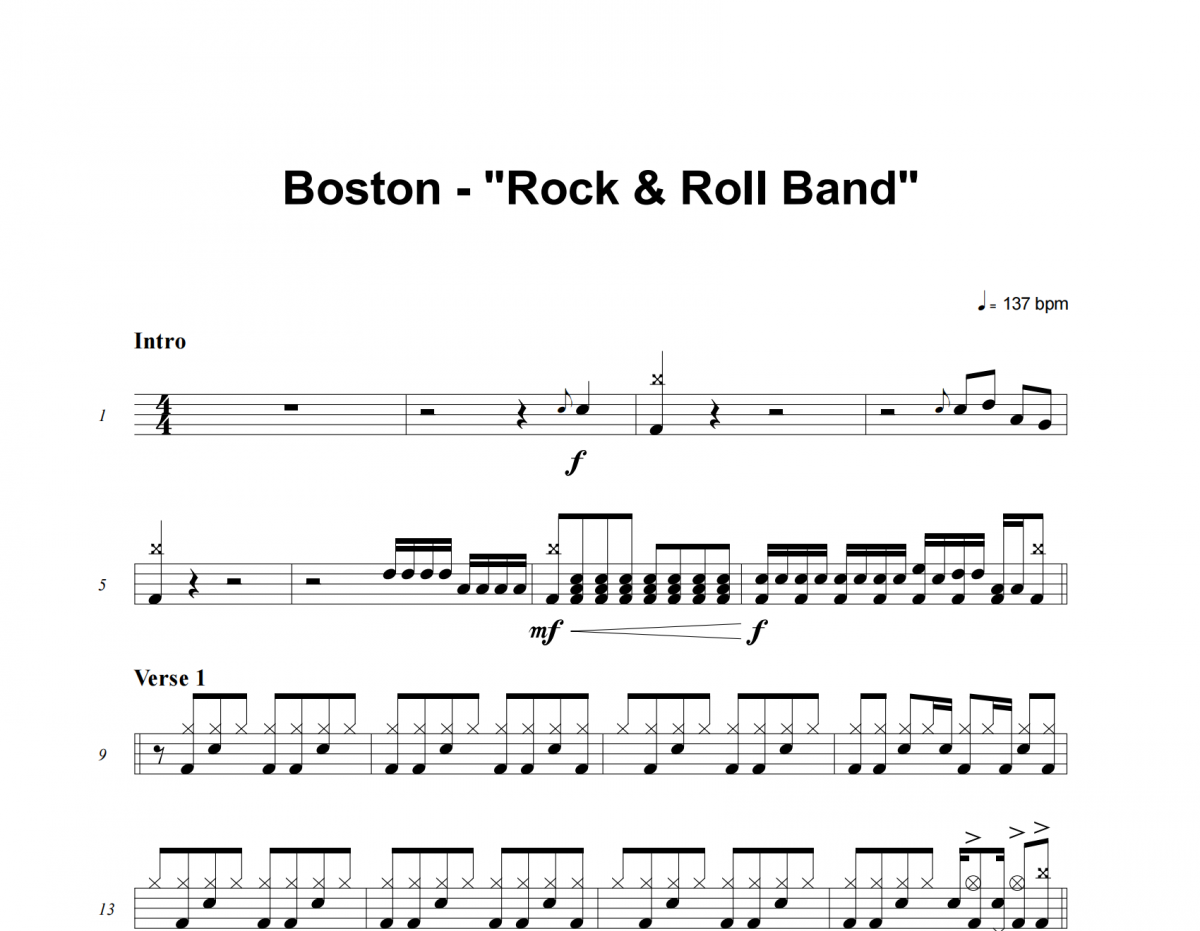 Boston-Rock & Roll Band架子鼓谱爵士鼓曲谱
