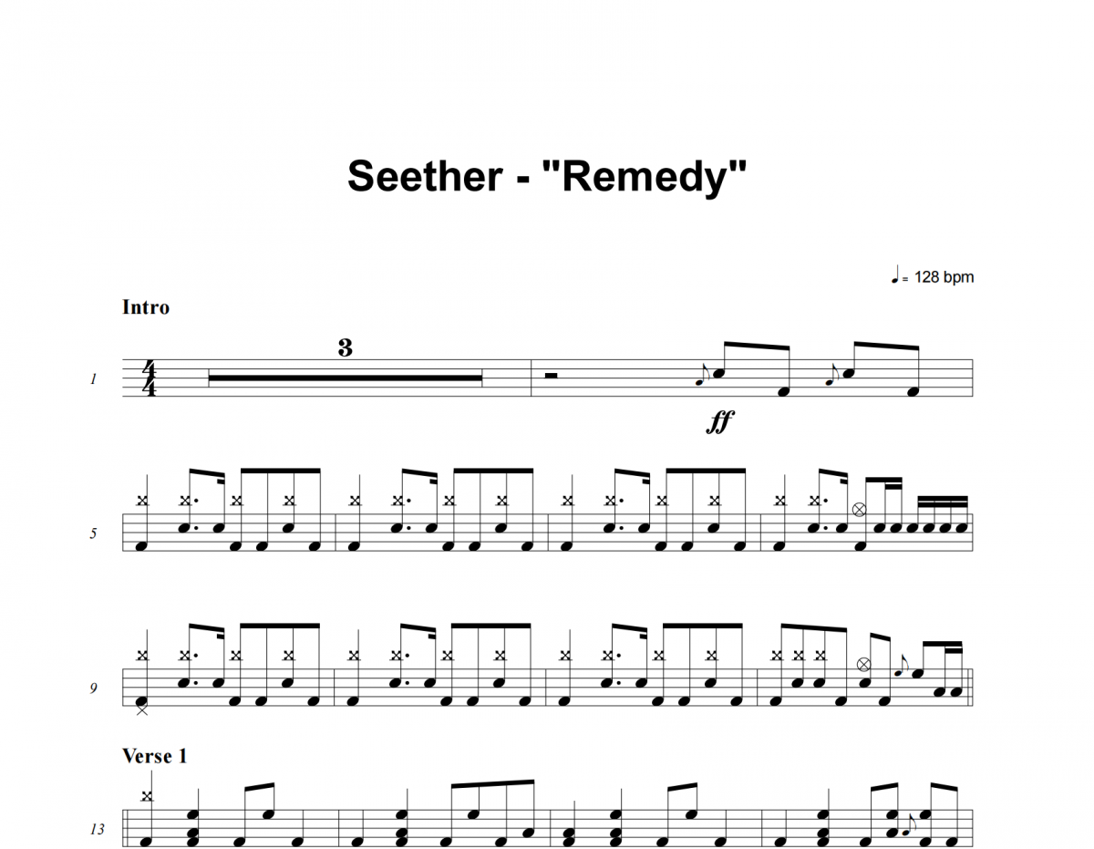 Remedy鼓谱 Seether-Remedy架子鼓|爵士鼓|鼓谱