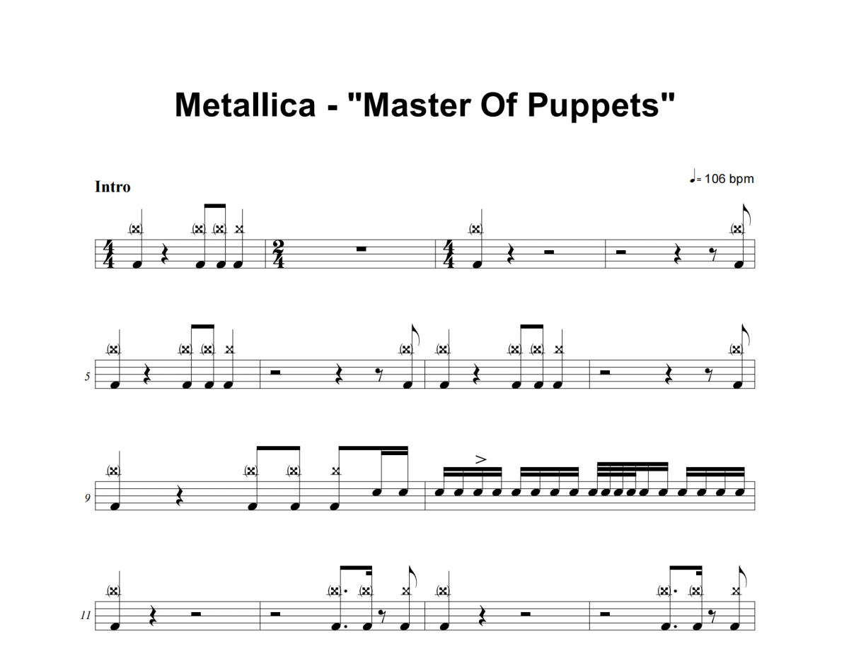 Master Of Puppets鼓谱 Metallica《Master Of Puppets》架子鼓|爵士鼓|鼓谱