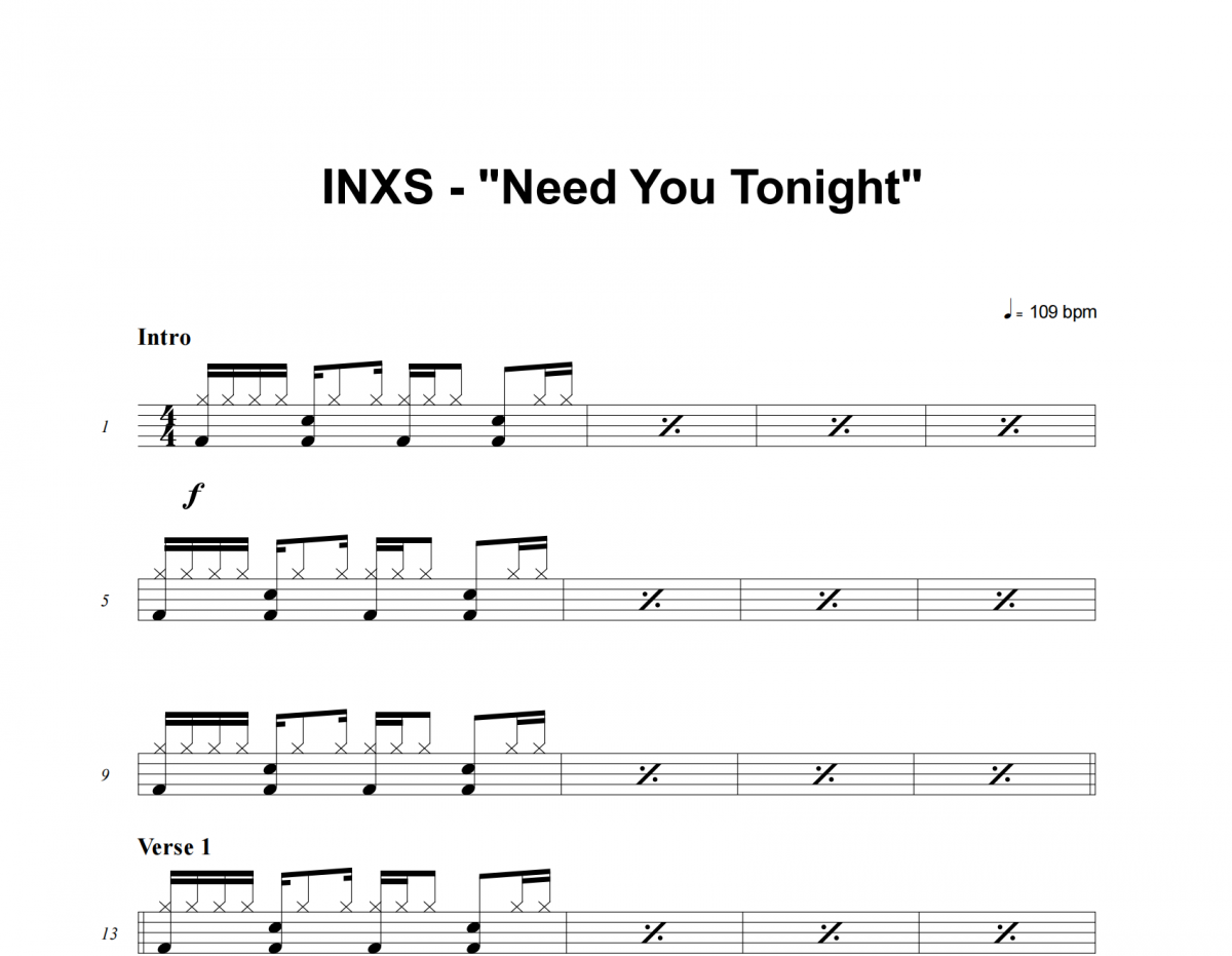 Need You Tonight鼓谱 INXS《Need You Tonight》架子鼓|爵士鼓|鼓谱