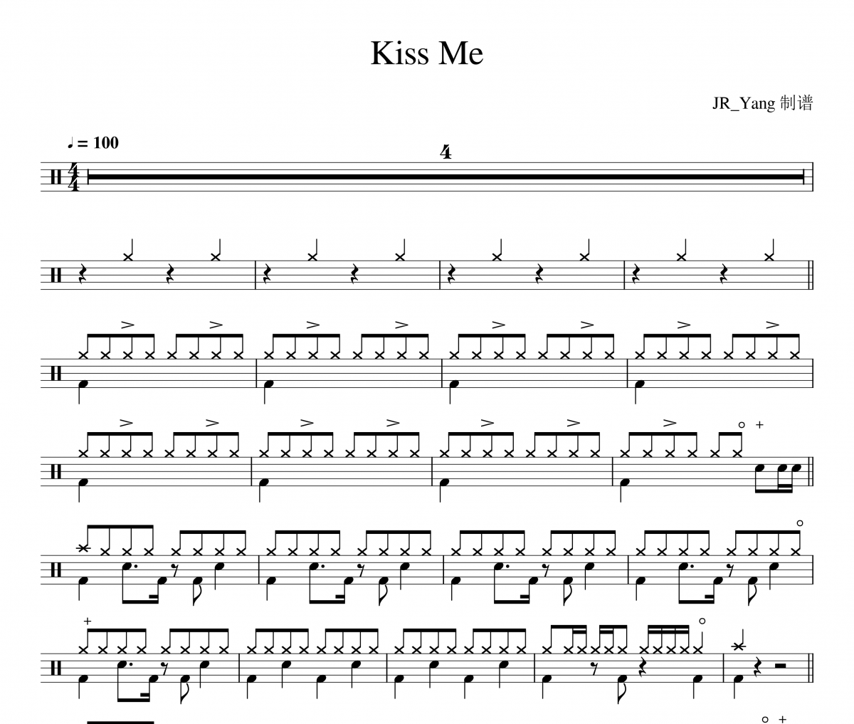 Kiss Me鼓谱 Sixpence None The Richer《Kiss Me》架子鼓|爵士鼓|鼓谱