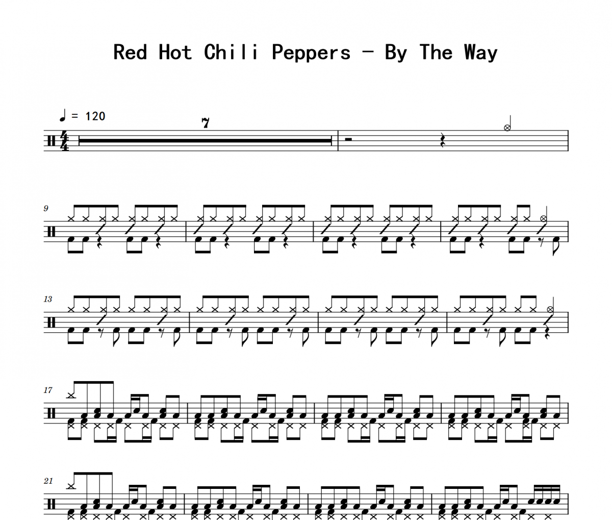By The Way鼓谱 Red Hot Chili Peppers《By The Way》架子鼓|爵士鼓|鼓谱