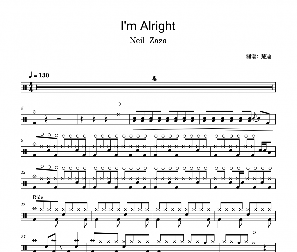 I'm Alright-Neil Zaza鼓谱 Neil Zaza《I'm Alright-Neil Zaza》架子鼓|