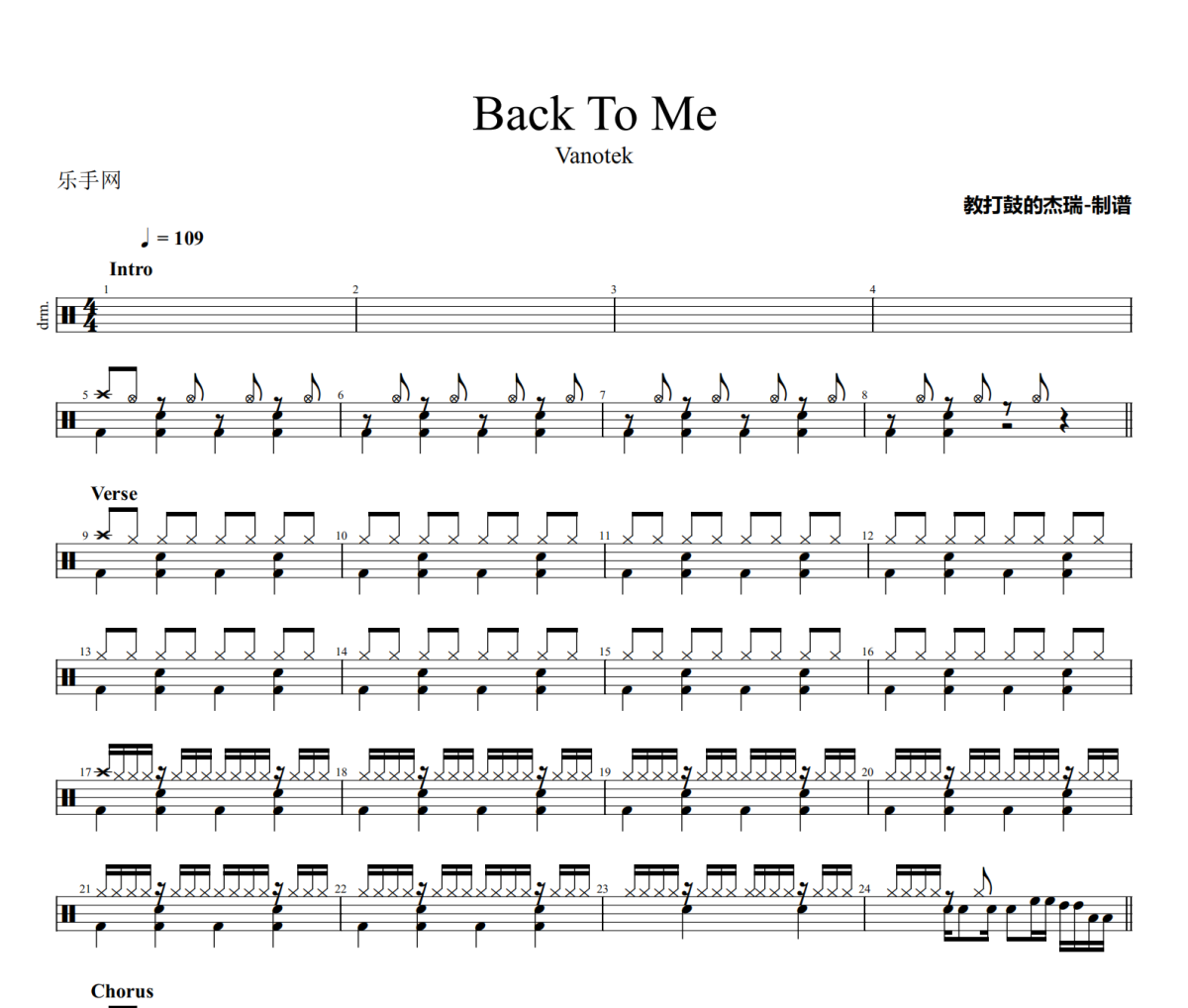 Back To Me鼓谱 Vanotek-Back To Me爵士鼓谱