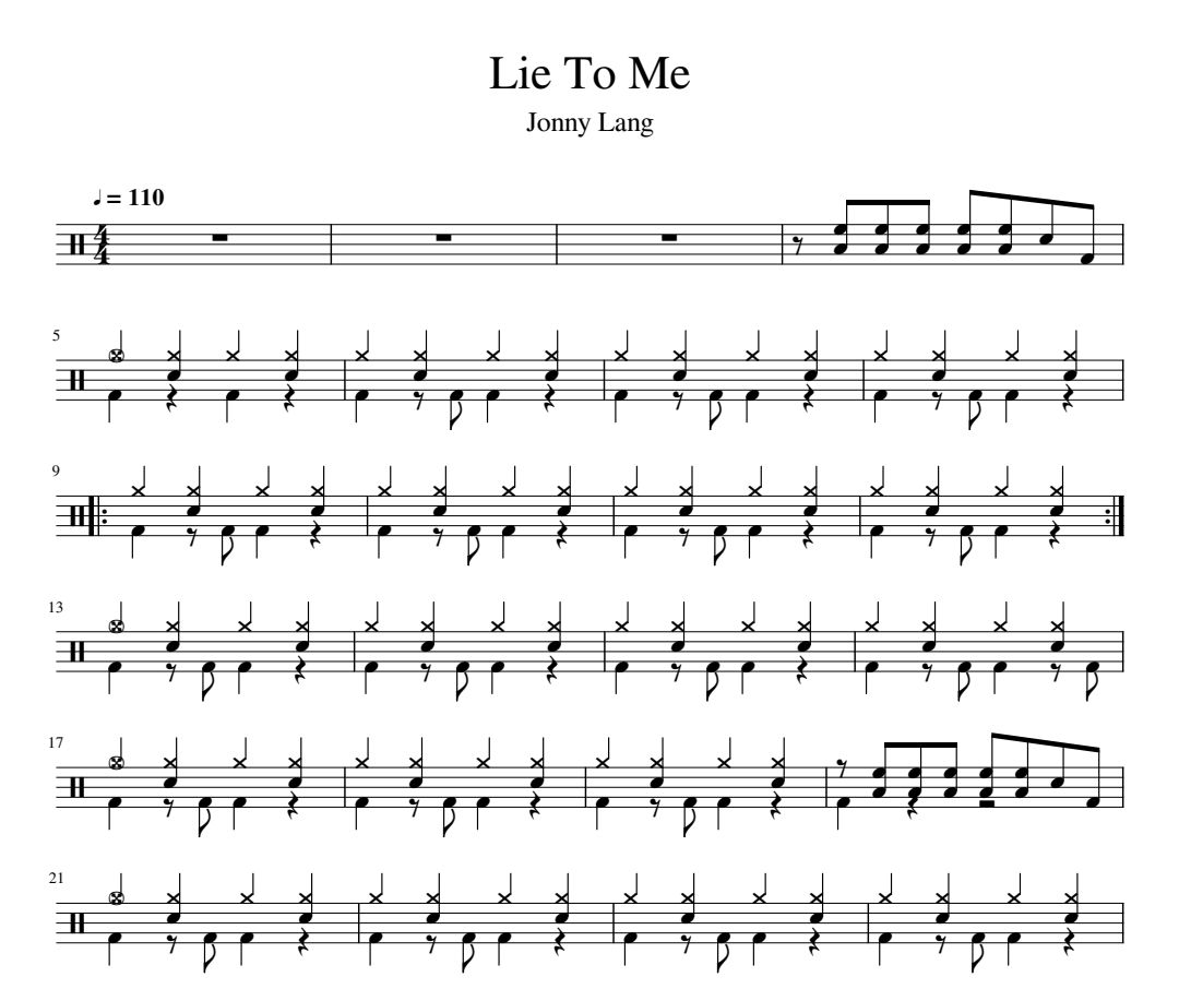 Lie To Me鼓谱 Jonny Lang《Lie To Me》架子鼓|爵士鼓|鼓谱